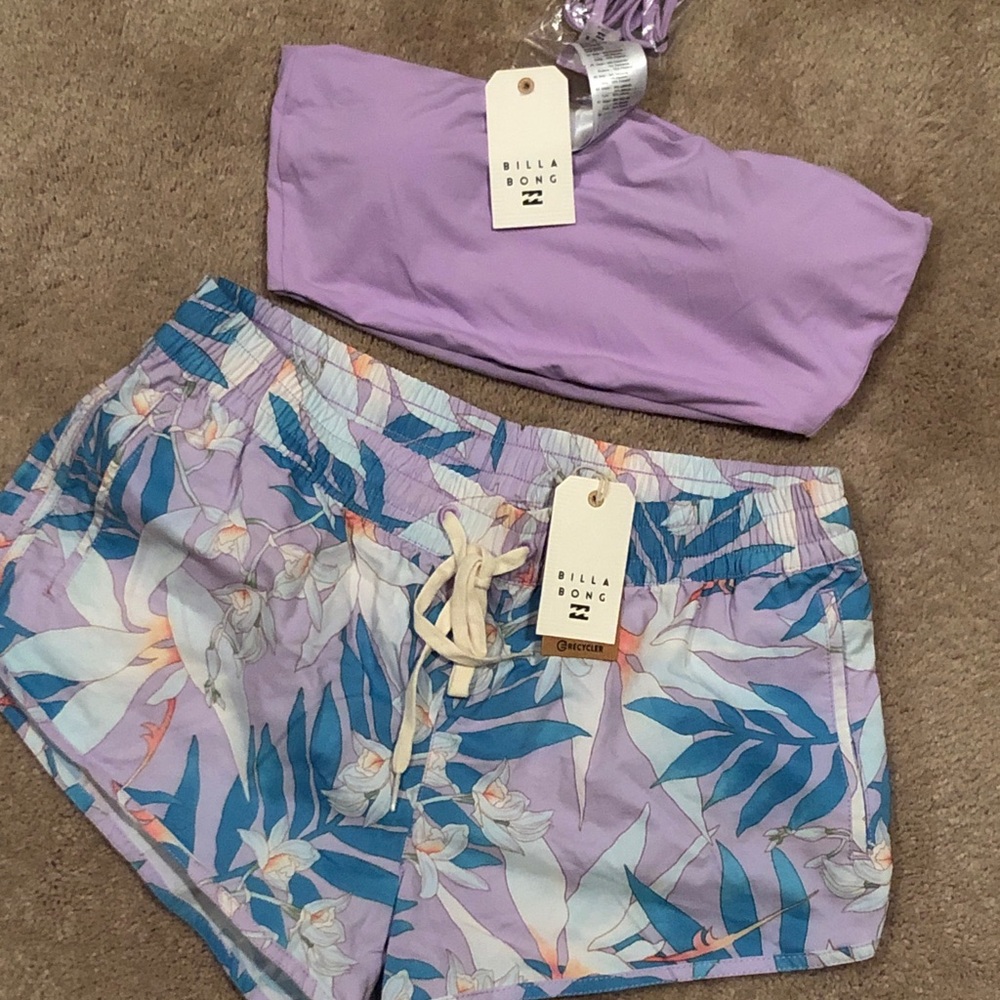 Billabong Lavender Sol Searcher Tube & Love Palms Volley Shorts NWT